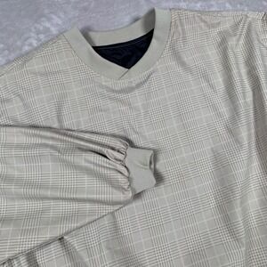 Divots Windshirt Mens Large Tan Plaid Microfiber Golf Pullover V-Neck Lined